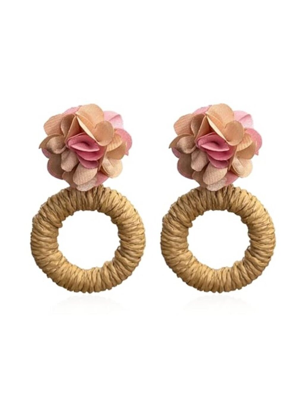 Raffia Flower Drop Earrings Summer Boho